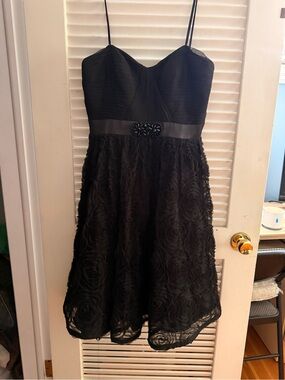 Adrianna Papell Black Spaghetti Strap Rosette Prom Dress